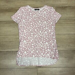 Ellen Tracy Shirt Top Blouse Pullover Round Neck Womens M Pink Blush Leopard